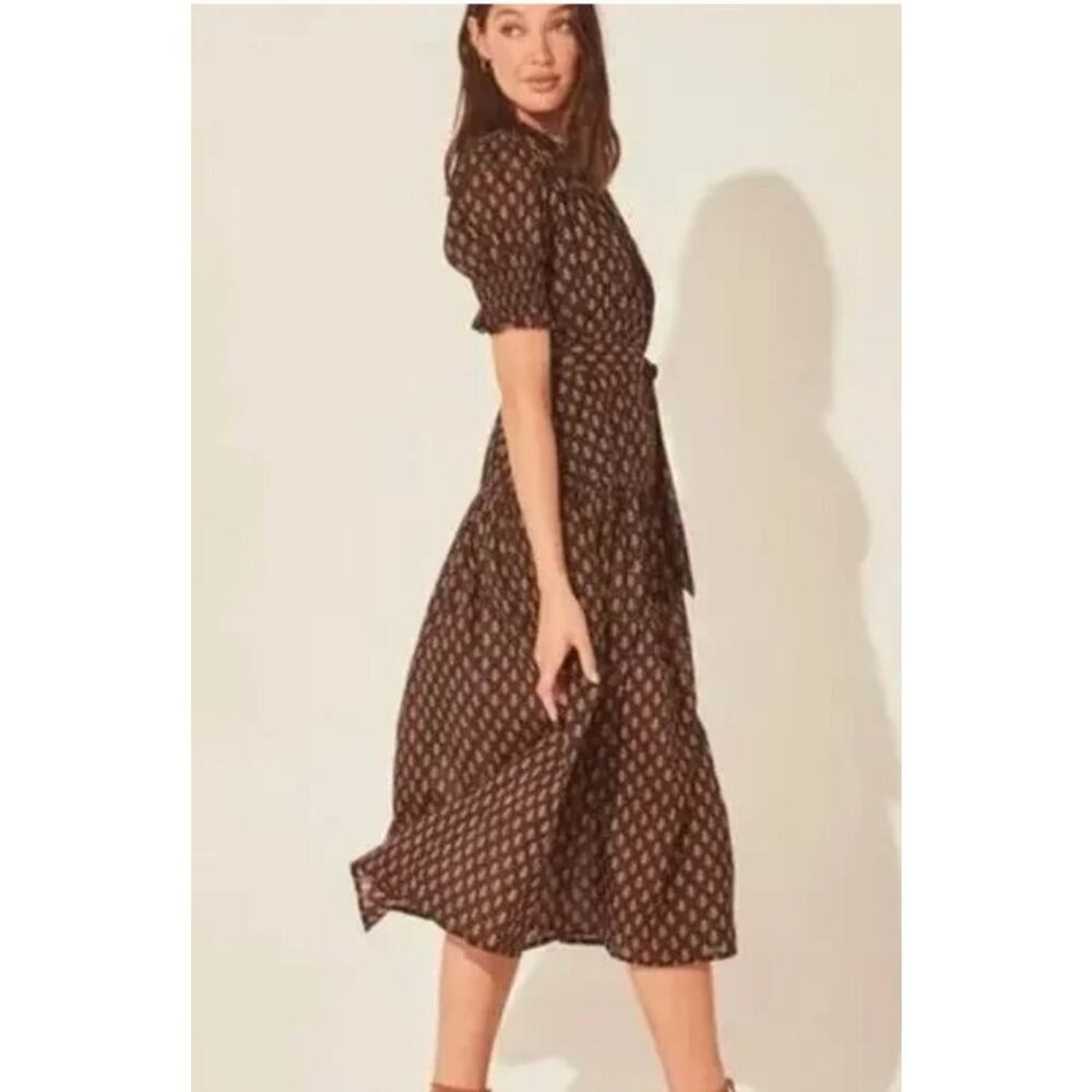 DAUGHTERS OF INDIA Sz L Large Brown Coffee Print Prairie Dress